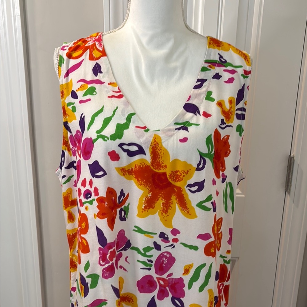 Pineapple Cove Orange and Purple Sleeveless V-Neck Sundress NWOT Size 1X